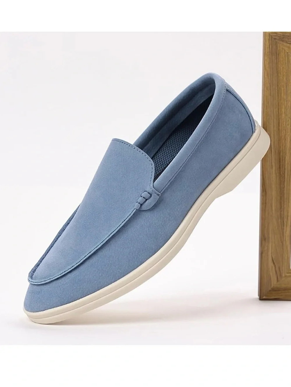 New! Men's Light Blue Slip-On Loafers — Casual Suede-Style Comfort (Size: 10.5)